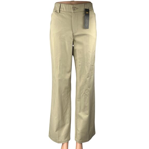 NEW Lee Flex Motion Beige Mid Rise Straight Wide Leg Trousers Dress Pants Size 6 - Picture 1 of 5